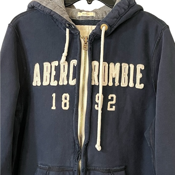 Abercrombie & Fitch vintage distressed logo zip up muscle hoodie sweatshirt Y2K - Picture 4 of 13